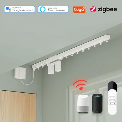 ZigBee 3.0 Dual Motor Smart Curtain Track System, Ripple Fold Electric Drapery Rods, Independent Left Right Control Day Night Curtains, 1.2N.m Mini Automatic Opener (2 meters (78.7 inches))