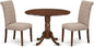 East West Furniture DLBR3-MAH-04 3 Piece Dining Room Furniture Set Contains a Round Dining Table with Dropleaf and 2 Light Tan Linen Fabric Parsons Chairs, 42x42 Inch, Mahogany