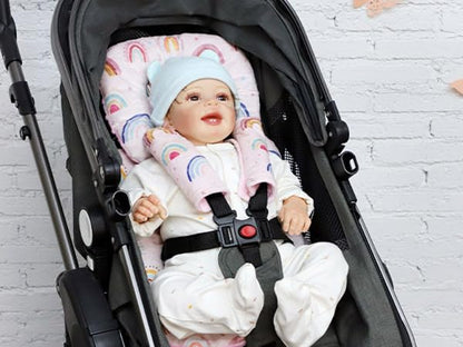Infant Car Seat Insert, Car Seat Head Support Baby Girls Boys, Soft & Reversible Newborn Carseat Insert Cushion with 2 Strap Covers, for Stroller, Swing, Bouncer (Pink Rainbow)