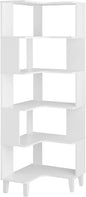 Prepac Nordik 6-Tier White Modern Mid Century Corner Bookcase, 71.5" Extra Tall White Corner Shelf with Storage, Multifunctional Freestanding Bookshelf for Home Office, Living Room, Bedroom