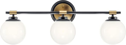 Kichler Benno 3-Light Bathroom Vanity Light Fixture with Opal Glass, Modern LED Lighting in Black and Champagne Bronze for Bathroom or Powder Room (8.75 x 24.5 in), 55172BKCPZ