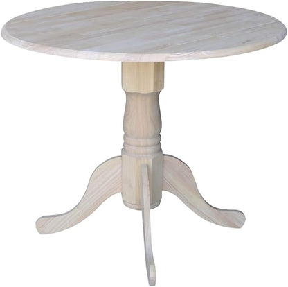 IC International Concepts 36" Dual Drop Leaf Dining Table Solid Real Wood, Sturdy Parawood, 36"W x 36"D x 30"H, DIY, Paint/Stain Ready, Unfinished