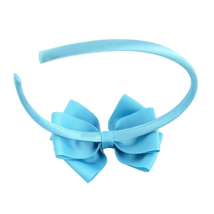 Baby Girl's 4 Inch Double Layer Bow knot Headband Pure Color Ribbed Band Hair Hoop (Rainbow Yellow)