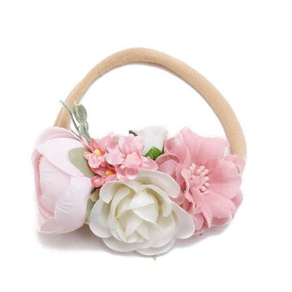 Baby Girl Floral Headband Nylon Flower Crown Elastic Hairband 3pcs Hair Accessories Gift for Girls，stretchy size 3pcs/set