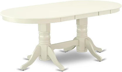 East West Furniture VAAB7-LWH-64 7 Piece Dinette Set Consist of an Oval Dining Room Table with Butterfly Leaf and 6 White Faux Leather Upholstered Chairs, 40x76 Inch, Linen White