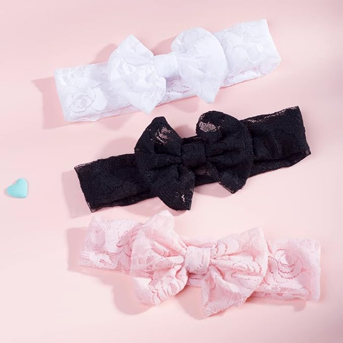 Qiansail Baby Girls Lace Bow Headband Elastics Bow Knot Hairband Headwrap for Newborn Infant Toddlers Kids (Black)