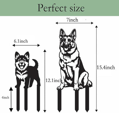 Metal Garden Dogs German Shepherd Stakes(2 Pack), German Shepherd Garden Statue for Women/Men Dog Lovers Gifts for Lawn Ornaments, Garden Decorations, Yard Art