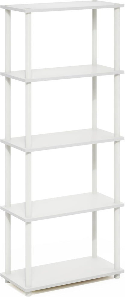 Furinno Turn-N-Tube 5-Tier Multipurpose Shelf Display Rack, White/White