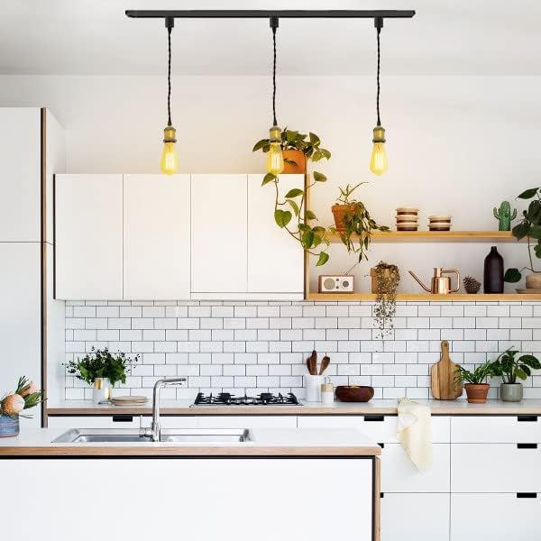 Kiven H-Type Track Lighting Pendants,Vintage Track Lighting Heads Adjustable Height, 3 Light Decorative h Track Pendant Lights, Bulb Not Included,Gold Finish
