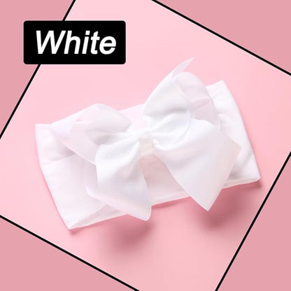 3 Pcs Baby Girls Headband Bows, Soft Nylon Hairbands Cute Big Bow Super Elastic Headband For Baby Girls Newborn Infant Toddlers (Beige Pink White, Large)