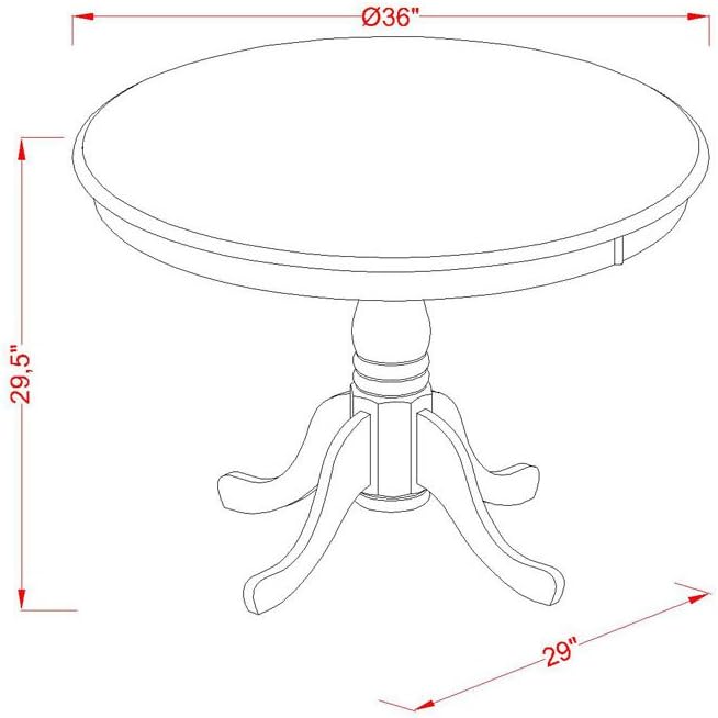 East West Furniture ANVE5-MAH-47 5 Piece Kitchen Table & Chairs Set Includes a Round Dining Room Table with Pedestal and 4 Light Sable Linen Fabric Parsons Chairs, 36x36 Inch, Linen White