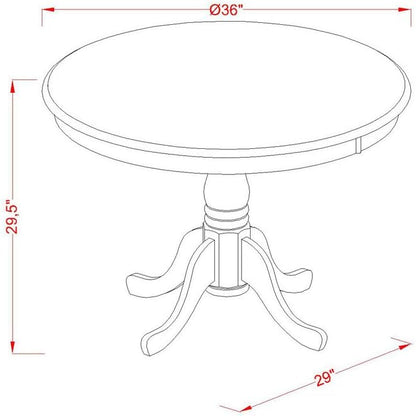 East West Furniture ANVE5-MAH-47 5 Piece Kitchen Table & Chairs Set Includes a Round Dining Room Table with Pedestal and 4 Light Sable Linen Fabric Parsons Chairs, 36x36 Inch, Linen White