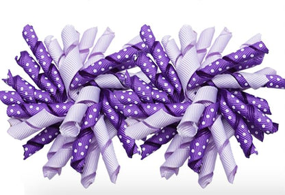 Yxiang 2PCS Purple Korker Bows for Girls 3'' Curly Bow Hair Clip Ribbon Ponytail Bows Alligator Clip Hair Barrette for Girls Toddlers Kids