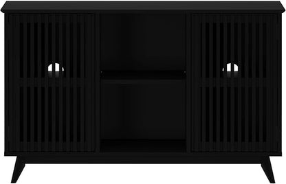 Plank+Beam Mid-Century Modern Wood TV Stand, Solid Wood Entertainment Console with Storage, 49" L x 16" W x 30" H, Black