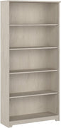 Bush Furniture Cabot Tall 5 Shelf Bookcase | Large Open Bookshelf in Linen White Oak | Sturdy Display Cabinet for Library, Living Room, and Home Office