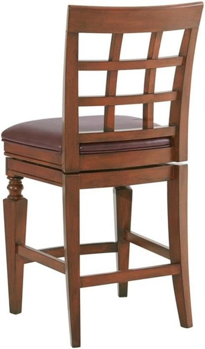 Napa Counter Height Stool with Back, Mahogany - Elegant Trellis Back Design, Faux Leather Upholstery, Foam-Filled Seat, Steel Memory Return Swivel, Seat Height 26 in, Footrest at 6 3/4 in.