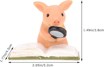 Pig Statue Mini Pig Figurine, Resin Home Decor, Lucky Animal Garden Statue for Micro Landscape (Pig is Reading)