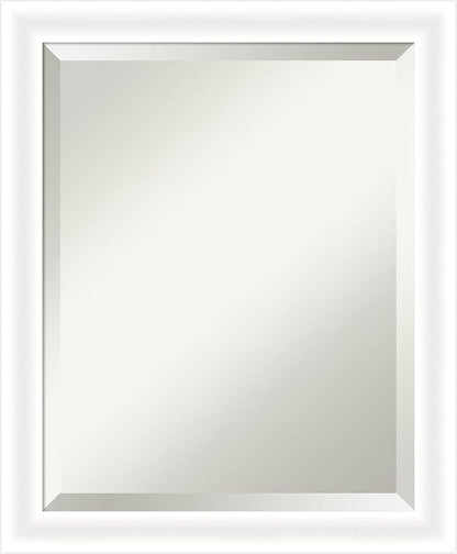 Amanti Art White Bathroom Mirror for Over Sink, 23x19 Oliver White Narrow Rectangle Vanity Mirror, Small Modern Wood Frame, Hangs Horizonally and Vertically, Bathroom Wall Decor, Beveled Edge