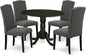 East West Furniture DLEN5-BLK-20 5 Piece Dining Set Includes a Round Dining Room Table with Dropleaf and 4 Dark Gotham Linen Fabric Upholstered Parson Chairs, 42x42 Inch, Black