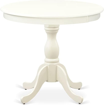 East West Furniture AMDR3-LWH-07 3 Piece Dining Table Set for Small Spaces Contains a Round Kitchen Table with Pedestal and 2 Gray Linen Fabric Upholstered Chairs, 36x36 Inch, Linen White