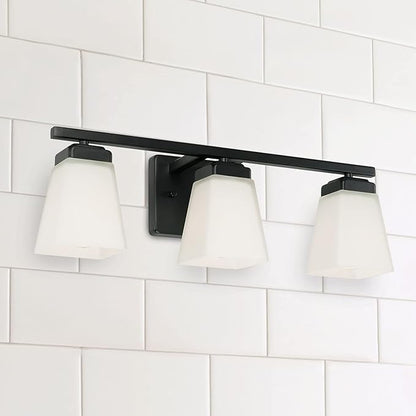HomePlace Lighting 114431MB-334 Baxley Modern Soft White Glass Bathroom Vanity Wall Light, 3-Light 300 Total Watts, 7" H x 22" W, Matte Black