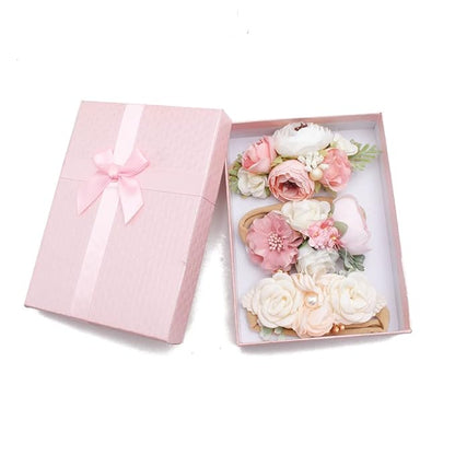 Baby Girl Floral Headband Nylon Flower Crown Elastic Hairband 3pcs Hair Accessories Gift for Girls，stretchy size 3pcs/set