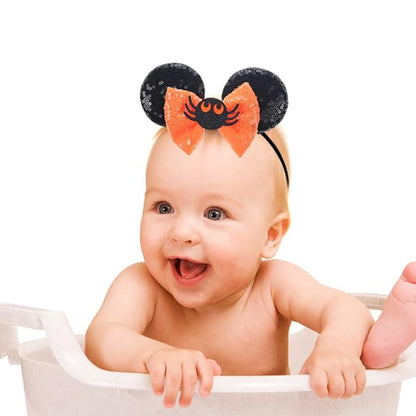 JIAHANG Halloween Mouse Ear Hair Bow Headband,Orange Soft Elastic Hair Band for Baby Girls Newborn Infant Toddlers Kids Party Supplie