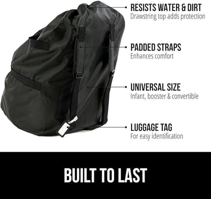 GORILLA GRIP Car Seat Travel Bag for Airplane Gate Check, Easy Carry Padded Backpack Bags Cover Carseats, Infant Baby Carriers and Toddler Booster Seats for Airport, Child Air Travels Essential, Black