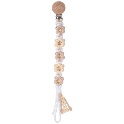 Pacifier Clip for Boys Girls Floral Daisy Macrame Baby Paci Clip Pacifier Holder Leash Boho Wooden Clips Handmade Braided Cotton Binky Clips (1pack:Light Yellow Daisy A)