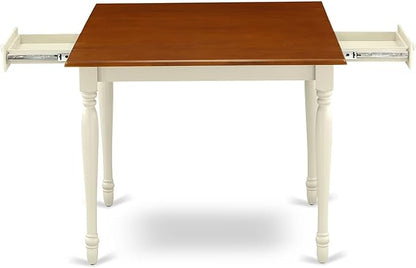 East West Furniture MZDO3-WHI-W 3 Piece Dining Set Contains a Rectangle Dining Room Table with Dropleaf and 2 Wood Seat Chairs, 36x54 Inch, Buttermilk & Cherry