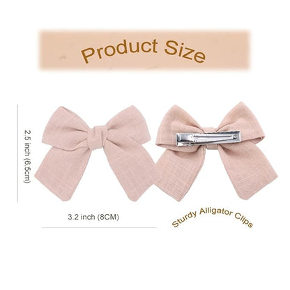 Cute Bow Hair Clips for Baby Girl Kids Pigtail Bangs 3.2" Sailor Bows Alligator Clip Hair Accessories (Beige/Natural/Silver)