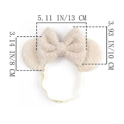 Fleece Wool Mouse Ears Headband with Bow, Adjustable Fluffy Hair Bow Hairband for Infant Toddlers Baby Girls
