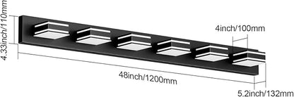 Ralbay 48inch Modern LED Vanity Light for Bathroom 6-Light Acrylic Modern LED Matte Black Bathroom Wall Vanity Lighting Fixtures Over Mirror
