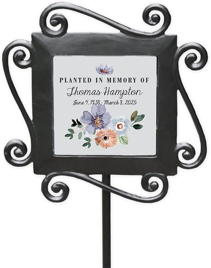 Personalized Floral Memorial Garden Stake with Watercolor Flowers