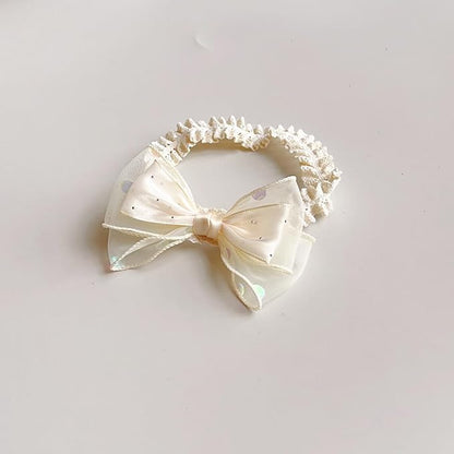 Handmade Baby Girl Headbands in Beige Baby Bows and Floral Lace Headband Bows for Newborns and Toddlers Cute Baby Girl Bows and Newborn Headband Bows