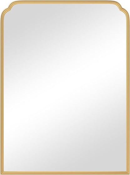 30X40 Inch Gold Bathroom Mirror for Vanity, Modern Rounded Corner Large Wall Mirror for Over Sink with Non-Rusting Iron Metal Framed (Tempered Glass)