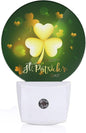 EKOBLA St. Patrick's Day Plug-in Night Light, Glitter Golden Clover Leaf LED Nightlight with Auto Sensor for Home Decor