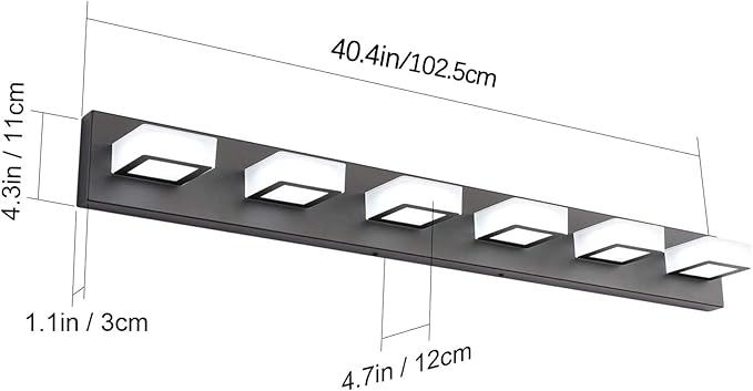 Ralbay Modern Black Vanity Lights Fixtures 6 Lights Acrylic Modern LED Matte Black Vanity Lights for Bathroom