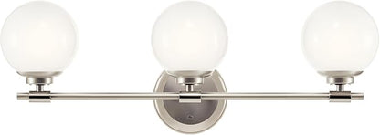 Kichler Benno 3-Light Bathroom Vanity Light Fixture, Modern LED Light with Opal Glass in Polished Nickel and Brushed Nickel, for Bathroom or Powder Room (8.75" x 24.5"), 55172PN