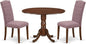 East West Furniture DLCE3-MAH-10 3 Piece Dinette Set for Small Spaces Contains a Round Dining Table with Dropleaf and 2 Dahlia Linen Fabric Parsons Dining Chairs, 42x42 Inch, Mahogany