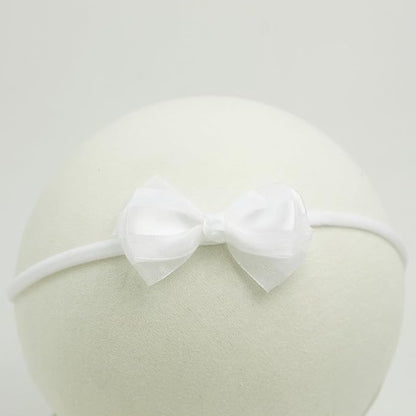 Baby Girl White Lace Tieback Flower Halo Crown and Small Bow Headbands Newborn Gift Sets