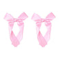 2-Pack Long Satin Ribbon Hair Bows for Girls – Elegant Silk Hair Clips for Toddlers, Infants, Teens & Kids - Pink