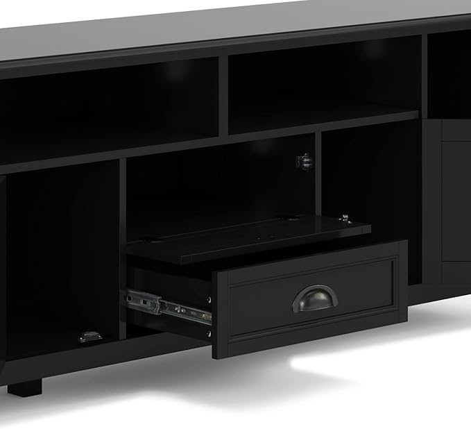SIMPLIHOME Burlington SOLID WOOD 72 Inch Wide Transitional TV Media Stand in Black for TVs up to 80 Inches, For the Living Room and Entertainment Center