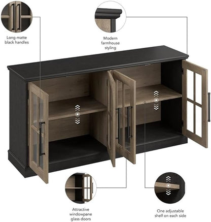 Bush Furniture Westbrook 60W TV Stand for 75 Inch TV in Vintage Black/Restored Tan Hickory | Living Room Entertainment Center with Storage