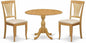 East West Furniture DMAV3-OAK-C 3 Piece Dining Room Table Set Contains a Round Dining Table with Dropleaf and 2 Linen Fabric Upholstered Chairs, 42x42 Inch, Oak