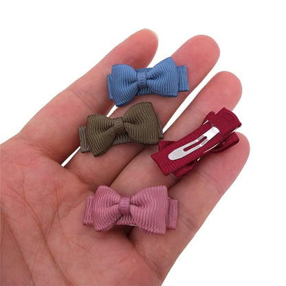 24 Pcs Thumbnail Hair Bow Snap Clips for Toddler Baby Fine Hair Clips in Fringe Bangs Tiny Bow Accessories Infant Baby Girl Kids Mini Hairbow