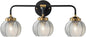 Black Bathroom Light Fixtures 3-Lights Vintage Vanity Wall Sconce Over Mirror with Ribbed Smoky Gray Globe Shade Mid Century Modern Lights Fixture Art Deco Farmhouse Vanity Lighting