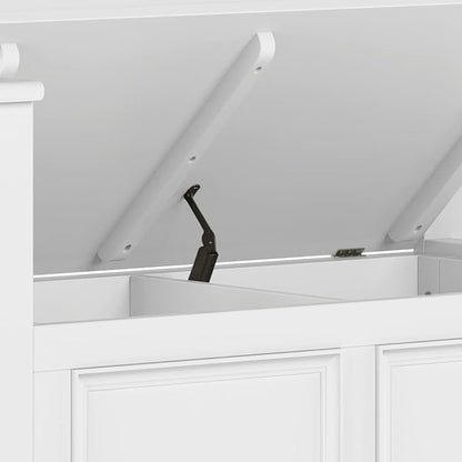 SIMPLIHOME Amherst Entryway Storage Bench - 36 inch Wide Solid Wood Hallway Bench in White, Transitional Bench for Entry or Mudroom with Lift-Up Lid, Storage Compartments and X-Back Detail