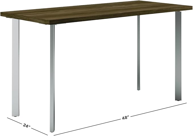 HON Coze Home Office Desks, Sturdy Table Computer Desk, 48", Walnut Top, Silver Base