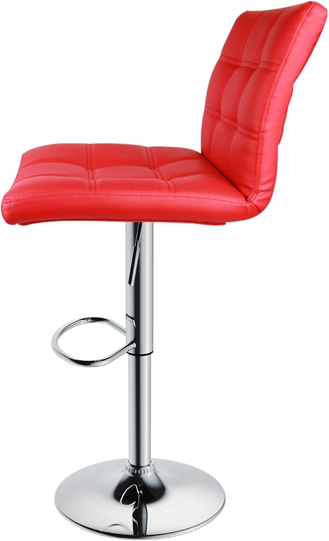 Leopard Adjustable Leather Bar Stools Square Back, Leather Padded with Back, Set of 2 (Red)